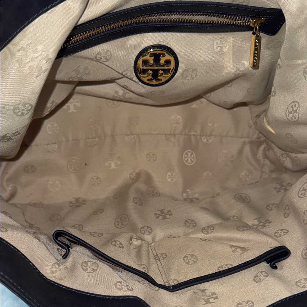 Tory Burch Black and Tan Leather Canvas Tote - Picture 12 of 14